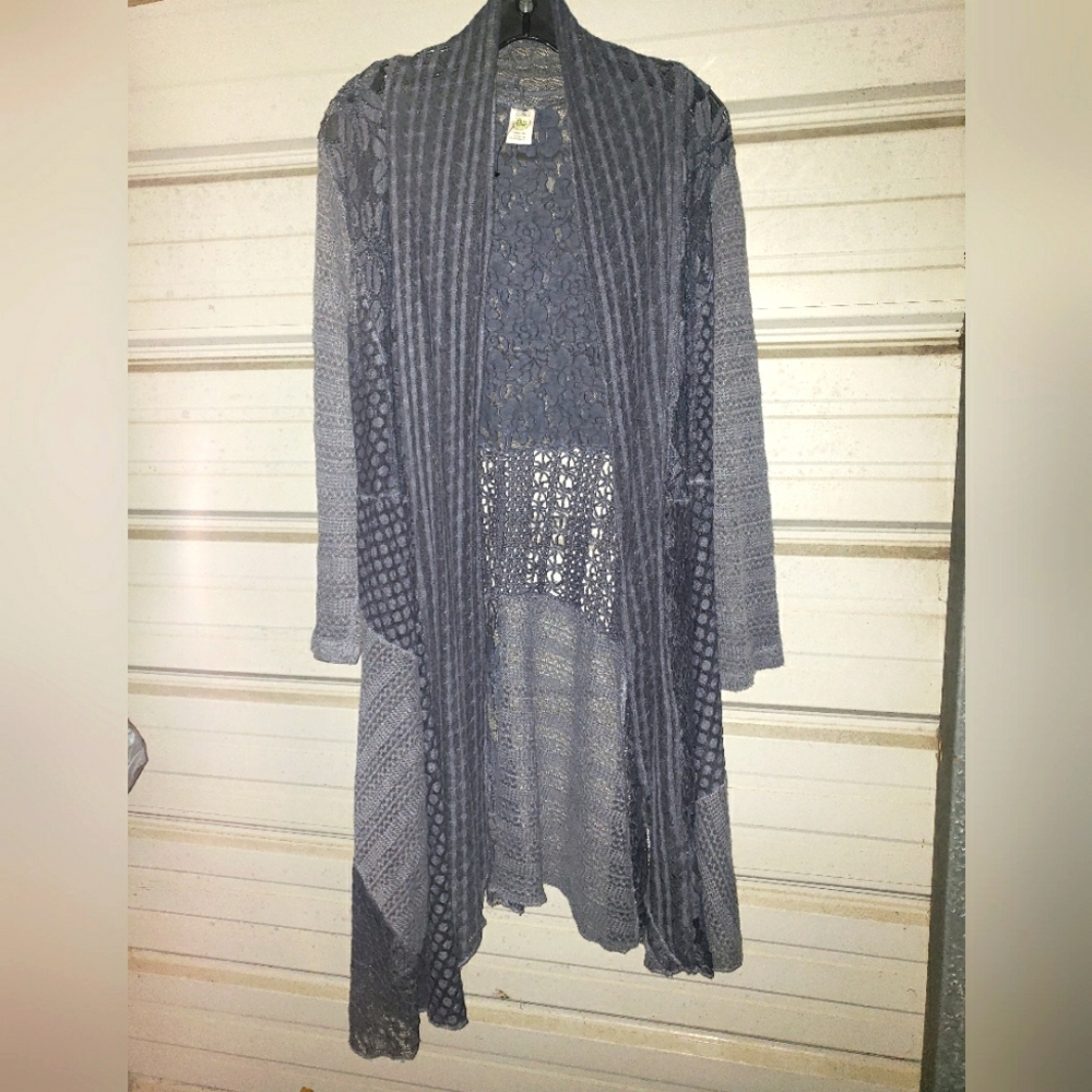 Size Small Blue Cardigan Sweater Knit Long Floral